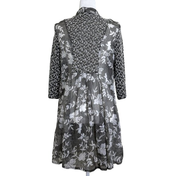 Fleur De Lis Womens Open Front Kimono Cardigan Floral Gray White Womens M - Picture 3 of 8